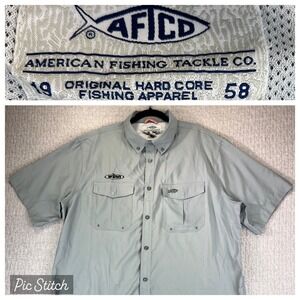 AFTCO FIsh/Tackle sportsman shirt Men's XL Short Sleeve Gray Winn Logo Quick Dry